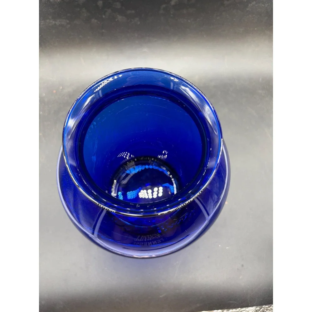 Vintage Cobalt Blue Glass Bulbous Vase Flared Rim Pedestal Base 7 Inch